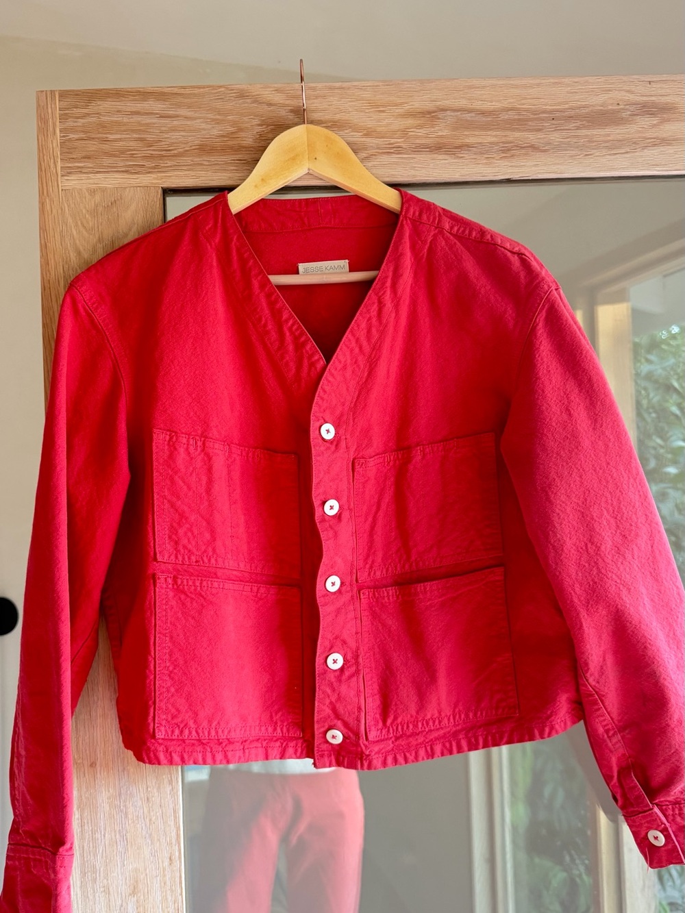 Jesse Kamm Red Button-Front Lightweight Jacket
